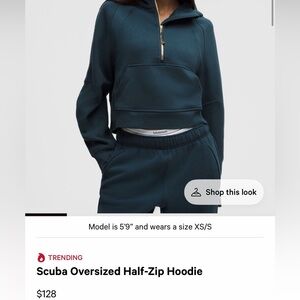 BRAND NEW lululemon oversized Scuba Rainforest halfzip Hoodie & gold zipper